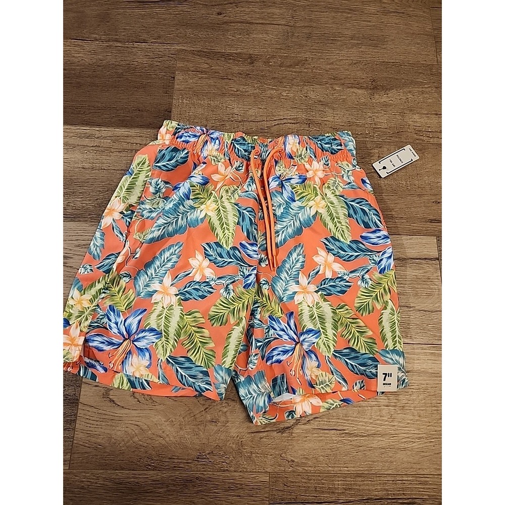 George‎ Above the Knee Swim Shorts Coral Tropical Bloom Floral Size Small
